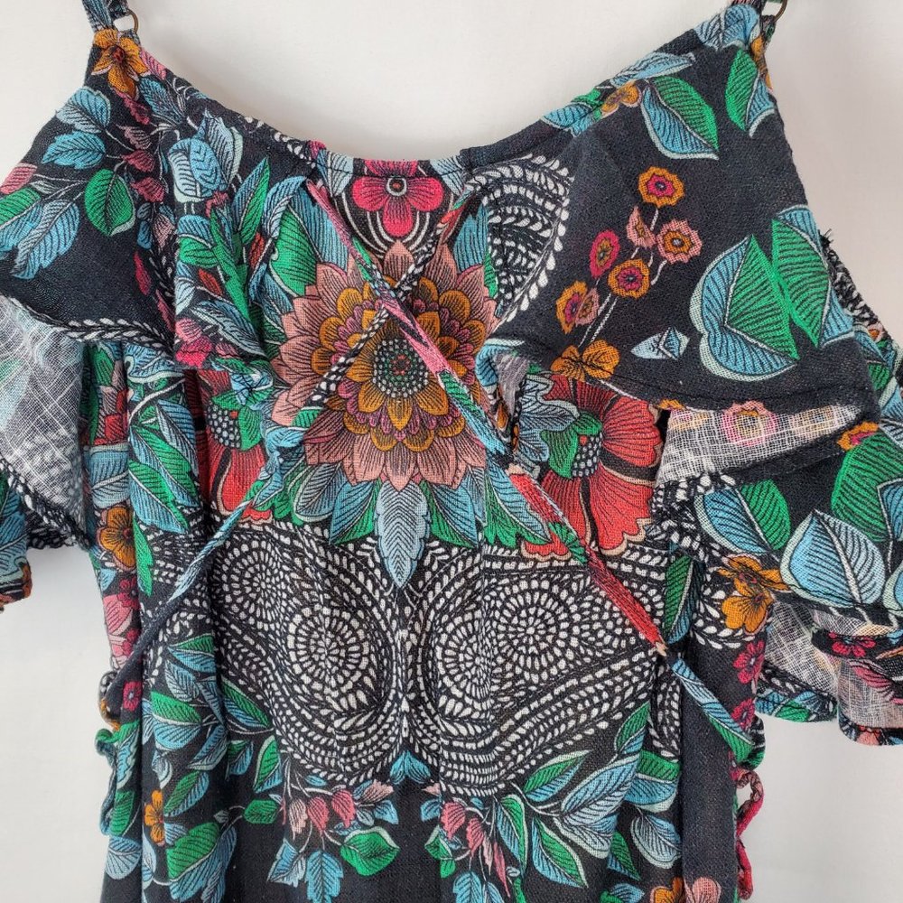 Sky Nesermy Beautiful Floral & Paisley Off the Shoulder Ruffle Top Maxi Dress - Picture 8 of 16